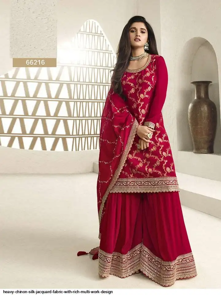 HEAVY CHINON SILK JACQUARD FABRIC WITH RICH MULTI WORK DESIGN 5