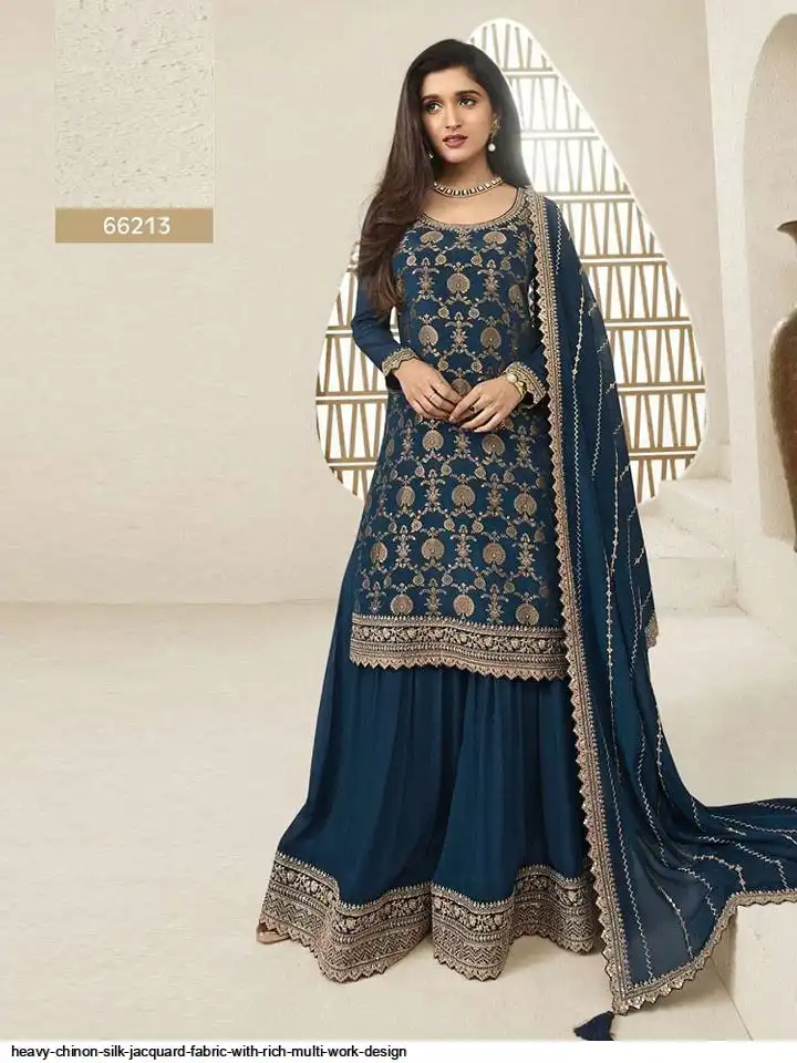 HEAVY CHINON SILK JACQUARD FABRIC WITH RICH MULTI WORK DESIGN 2