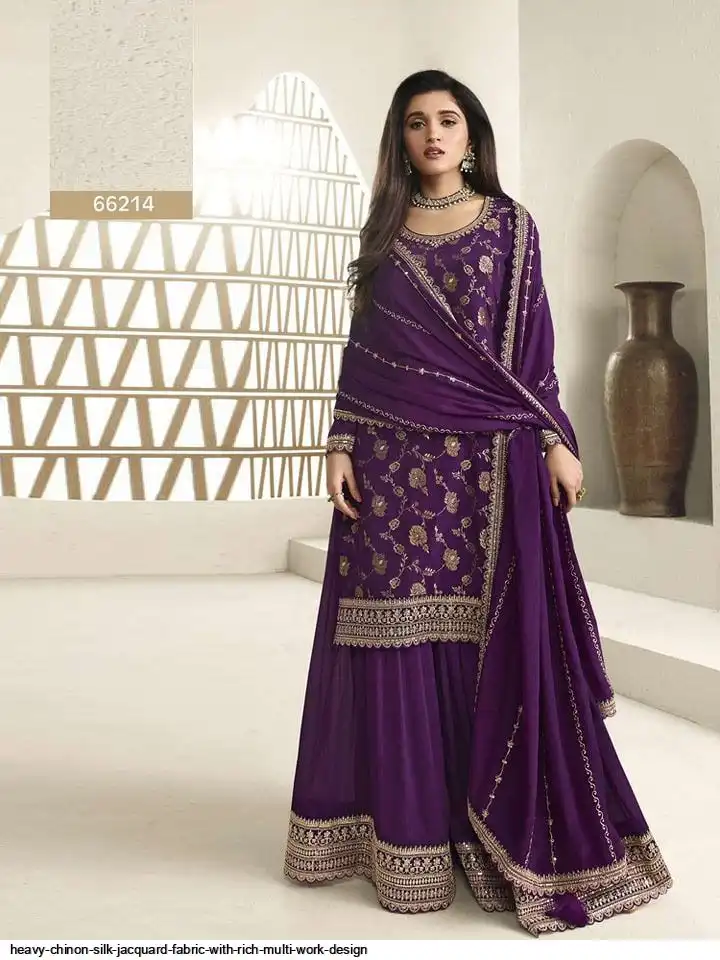 HEAVY CHINON SILK JACQUARD FABRIC WITH RICH MULTI WORK DESIGN 3