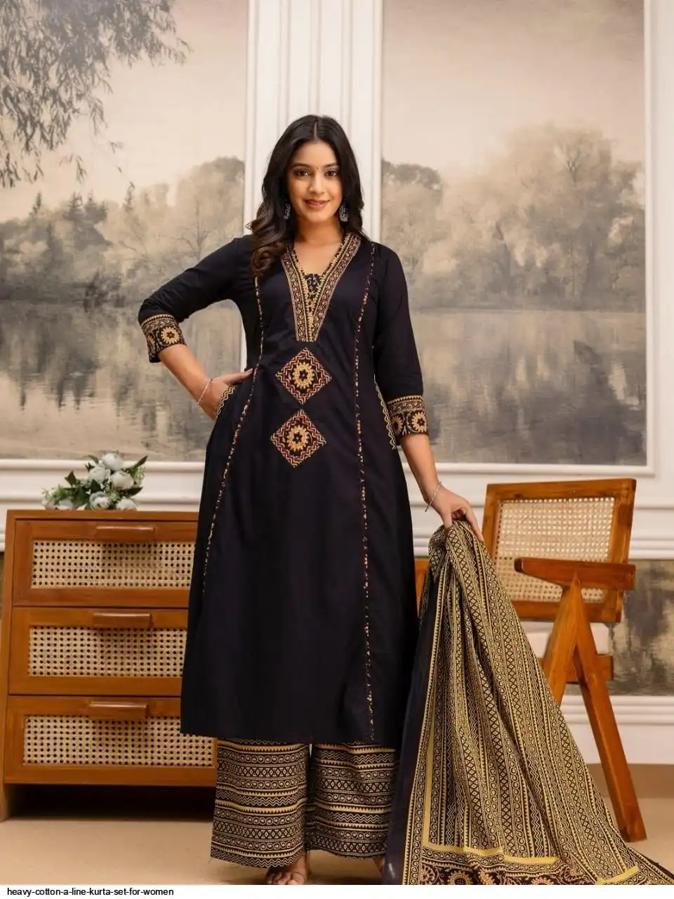 Heavy Cotton A Line Kurta Set for Women