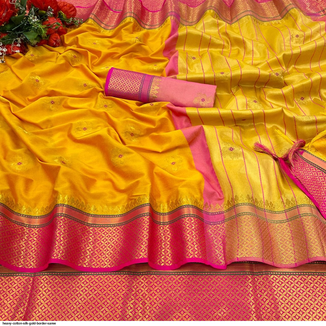 HEAVY COTTON SILK GOLD BORDER SAREE