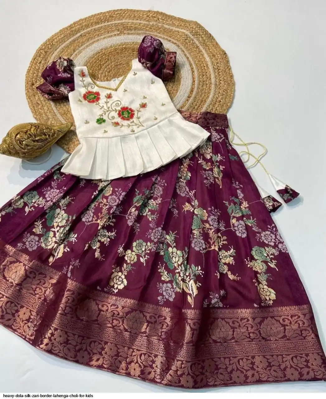 HEAVY DOLA SILK ZARI BORDER LAHENGA CHOLI FOR KIDS 6