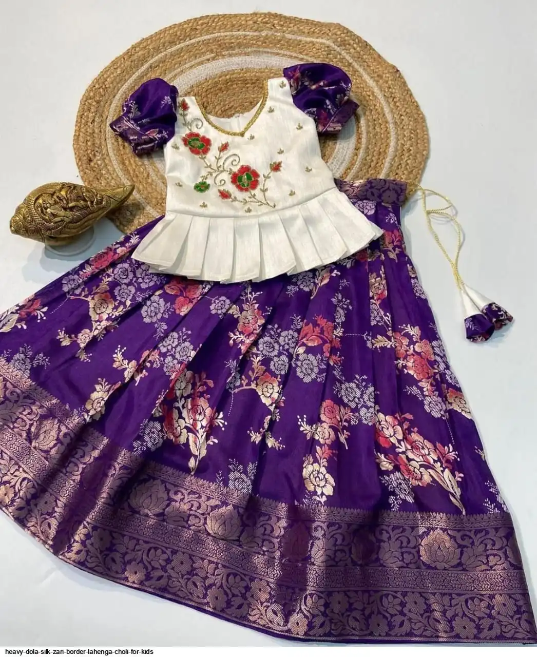 HEAVY DOLA SILK ZARI BORDER LAHENGA CHOLI FOR KIDS 5