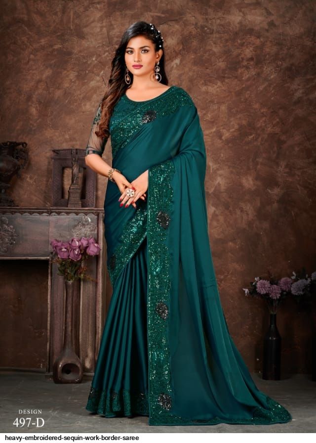 Heavy Embroidered Sequin Work Border saree