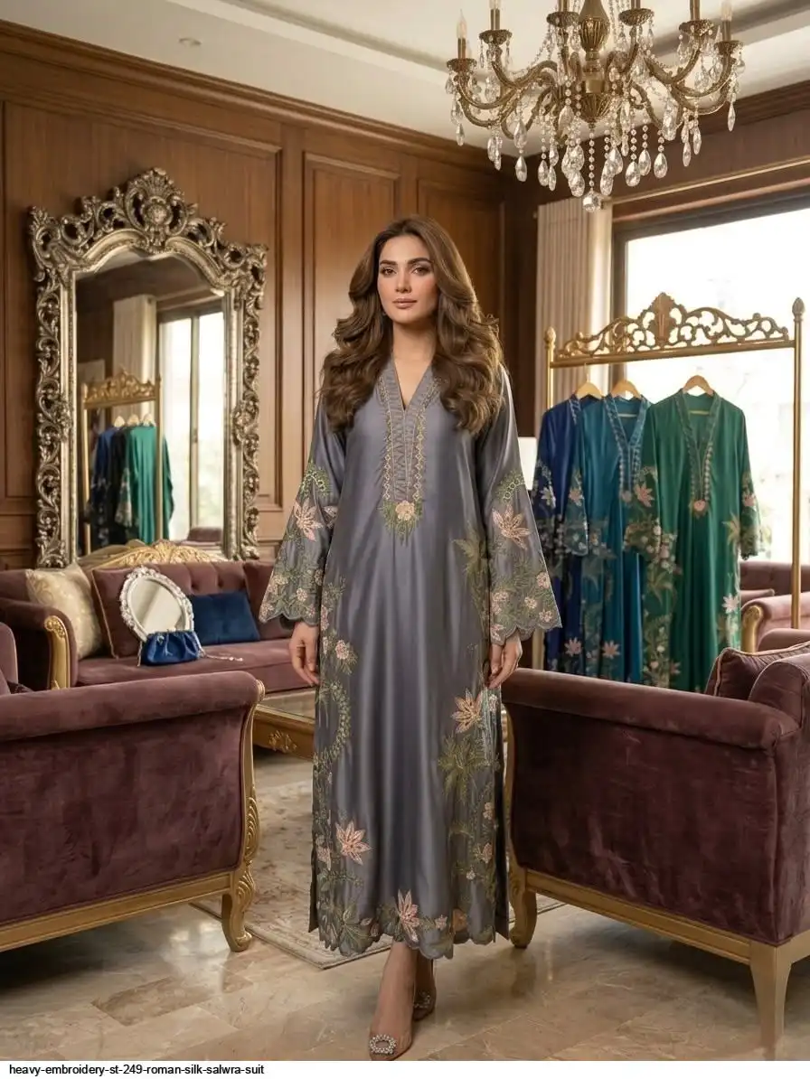 HEAVY EMBROIDERY ST 249 ROMAN SILK SALWRA SUIT 1