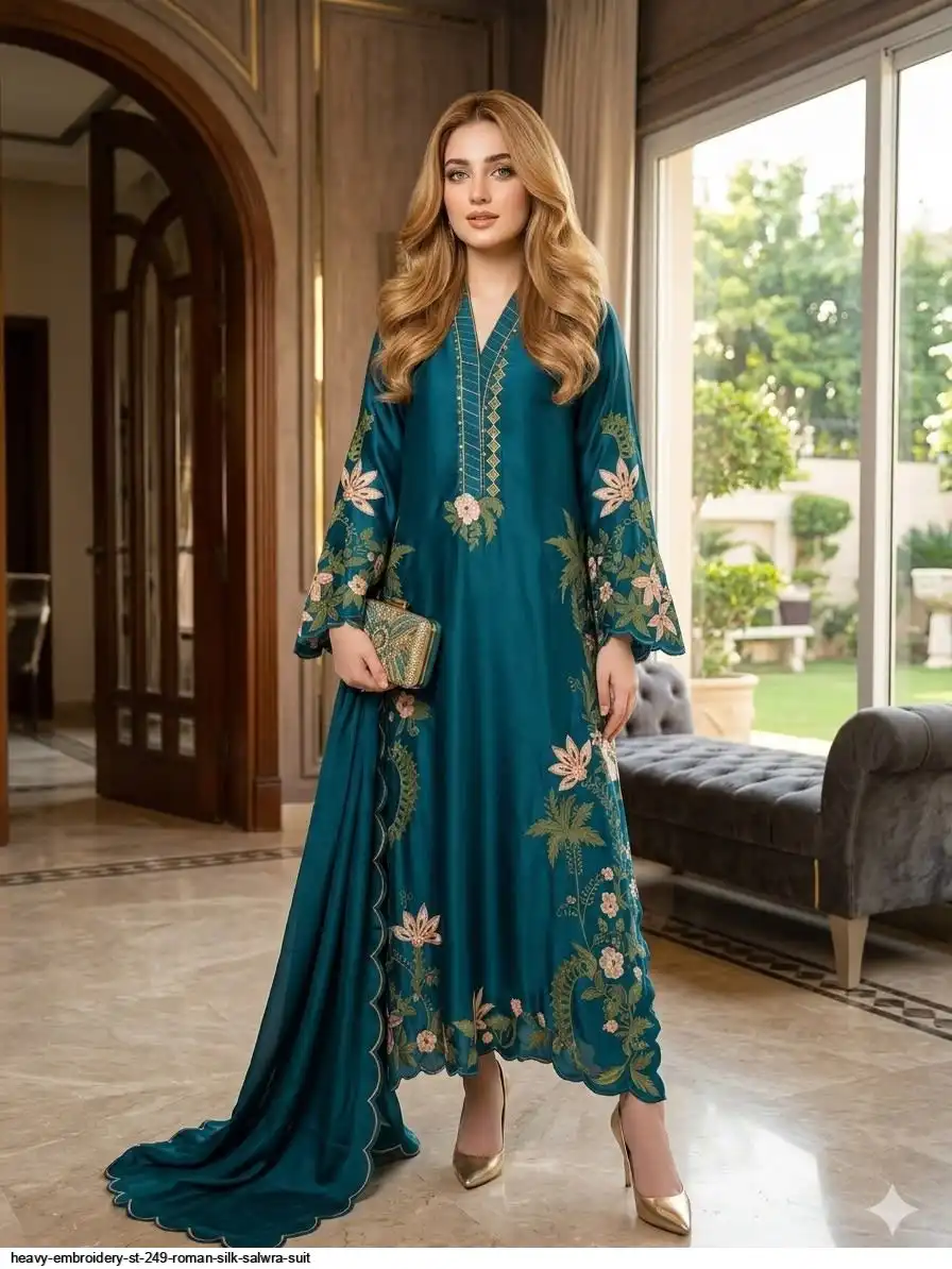 HEAVY EMBROIDERY ST 249 ROMAN SILK SALWRA SUIT 2