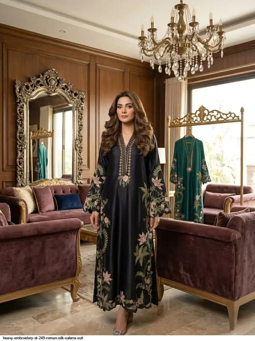 HEAVY EMBROIDERY ST 249 ROMAN SILK SALWRA SUIT 3