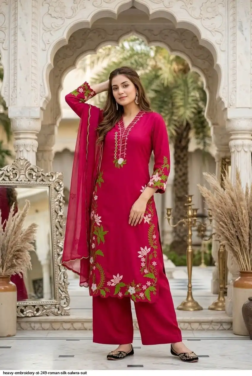HEAVY EMBROIDERY ST 249 ROMAN SILK SALWRA SUIT 4