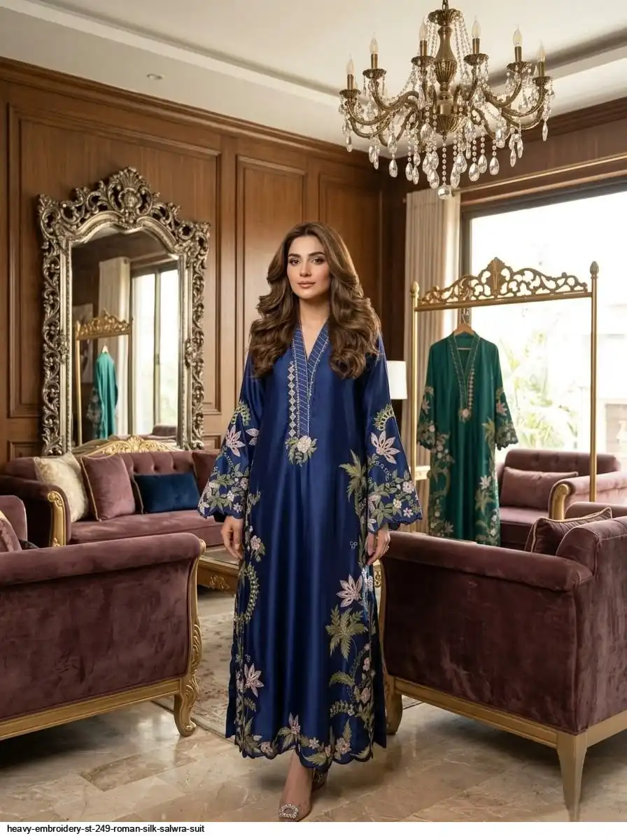 HEAVY EMBROIDERY ST 249 ROMAN SILK SALWRA SUIT 5