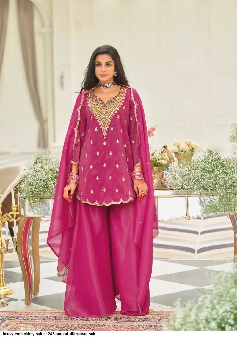 HEAVY EMBROIDERY SUIT ST 243 NATURAL SILK SALWAR SUIT 1