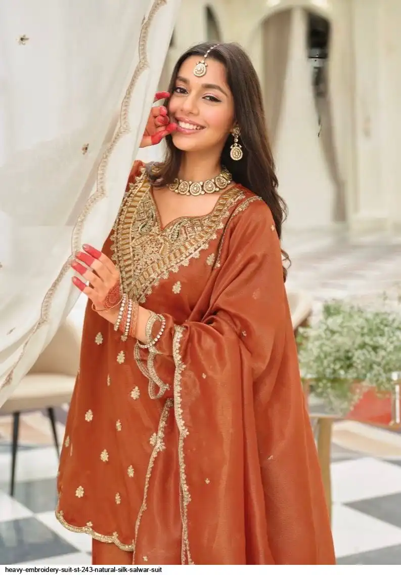HEAVY EMBROIDERY SUIT ST 243 NATURAL SILK SALWAR SUIT 2