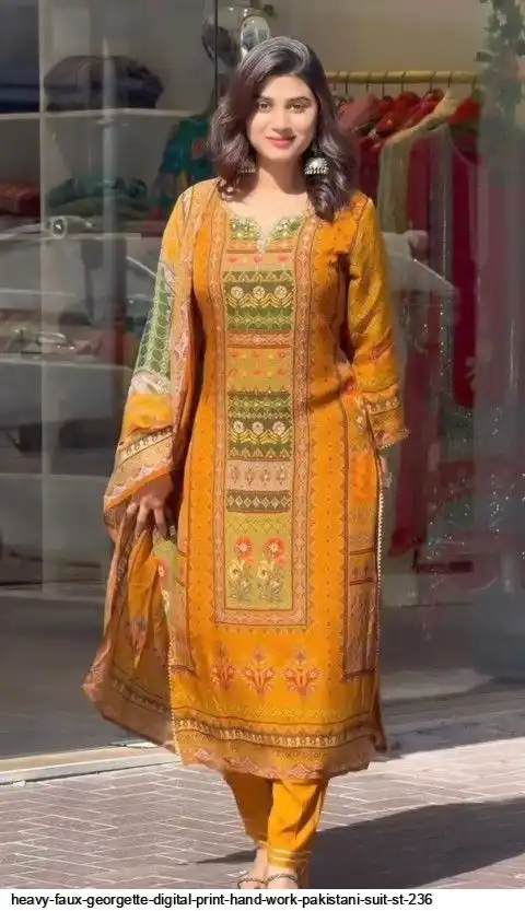 HEAVY FAUX GEORGETTE DIGITAL PRINT HAND WORK PAKISTANI SUIT ST 236 B