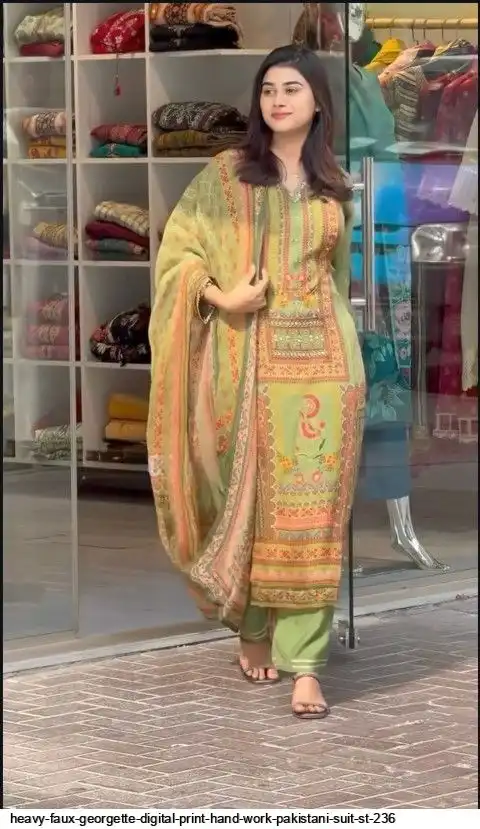 HEAVY FAUX GEORGETTE DIGITAL PRINT HAND WORK PAKISTANI SUIT ST 236 A