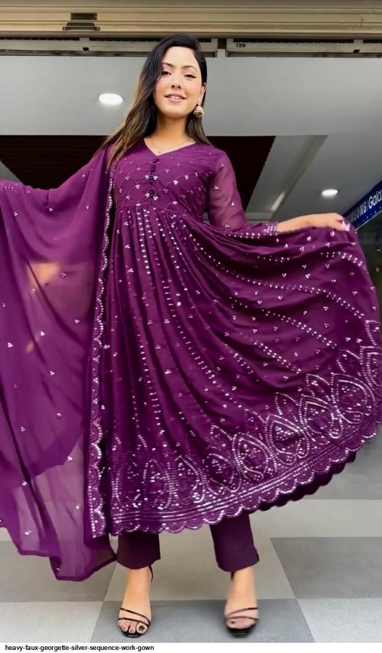 Faux Georgette With Heavy 5mm Embroidery Sequence Work With Sleeves main image 1