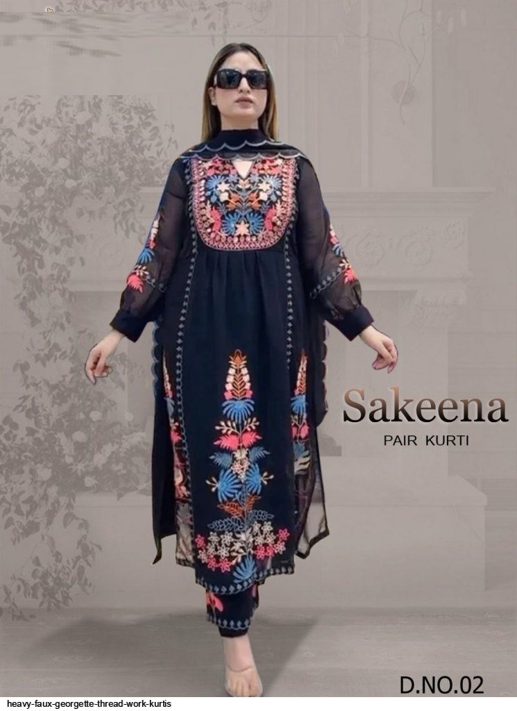 HEAVY FAUX GEORGETTE THREAD WORK KURTIS