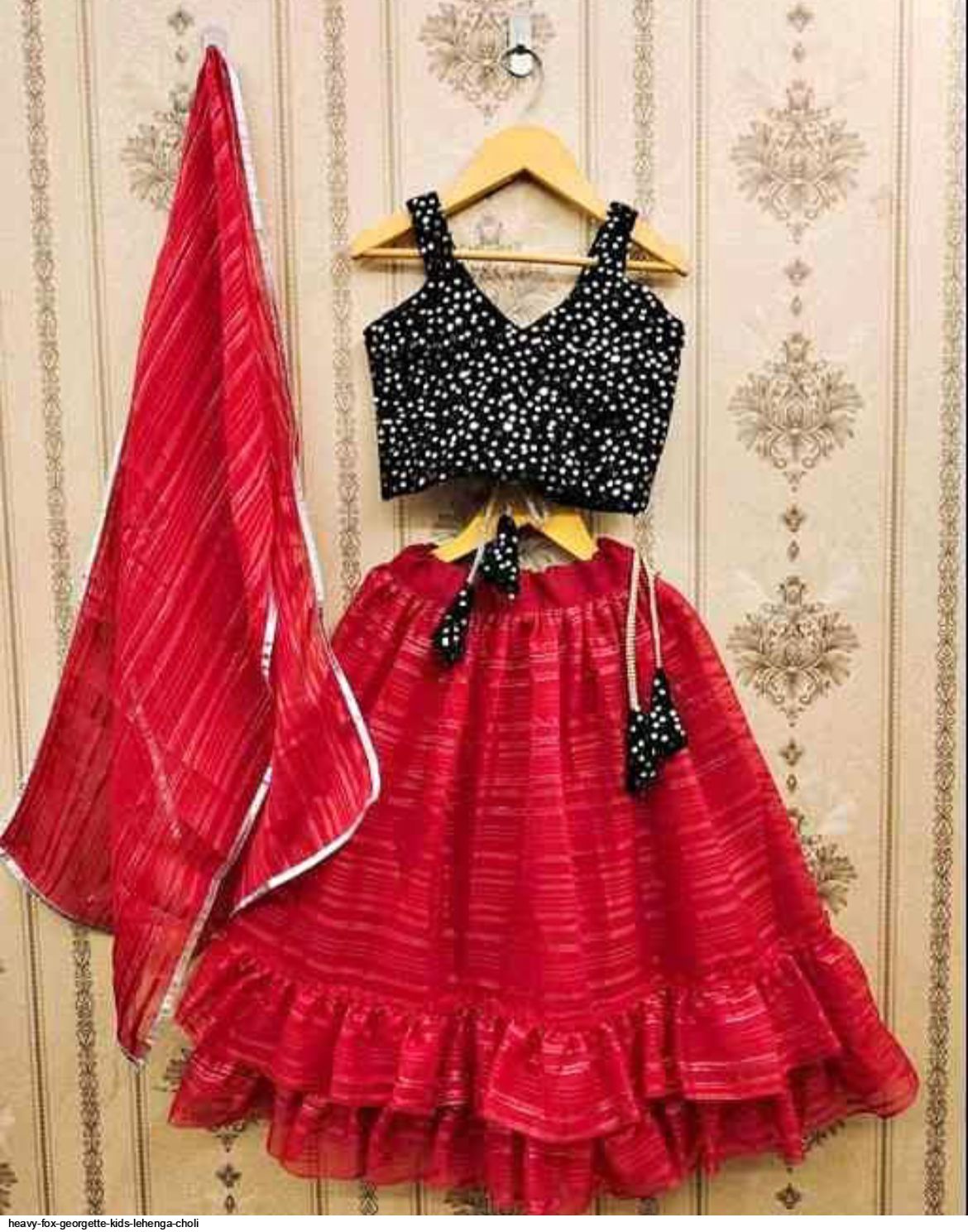 Buy Black Embroidered Velvet Lehenga Set Online for kids by SHINING KANIKA  - 4116908