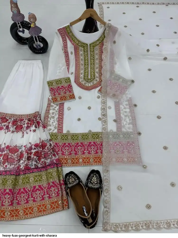 HEAVY FUAX GEORGEET KURTI WITH SHARARA 2