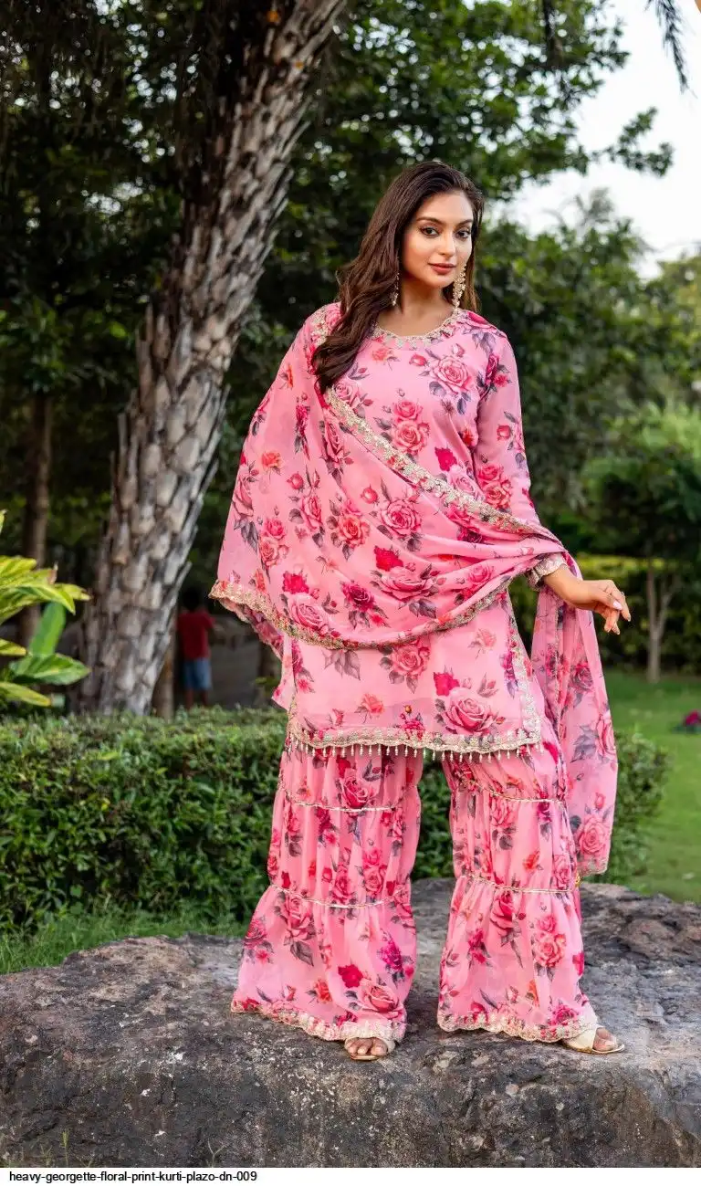 HEAVY GEORGETTE FLORAL PRINT KURTI PLAZO DN 009 A