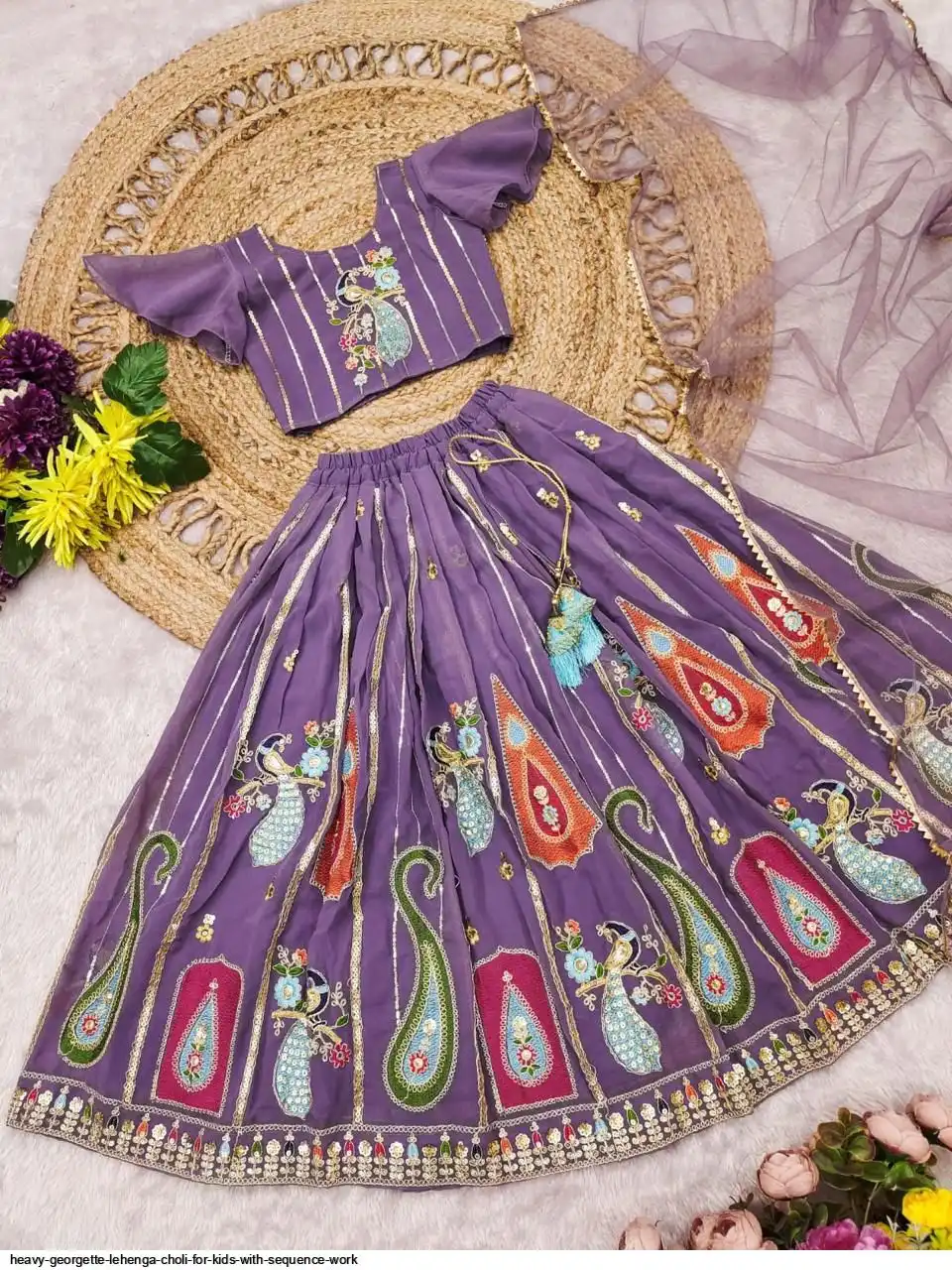 HEAVY GEORGETTE LEHENGA CHOLI FOR KIDS WITH SEQUENCE WORK C