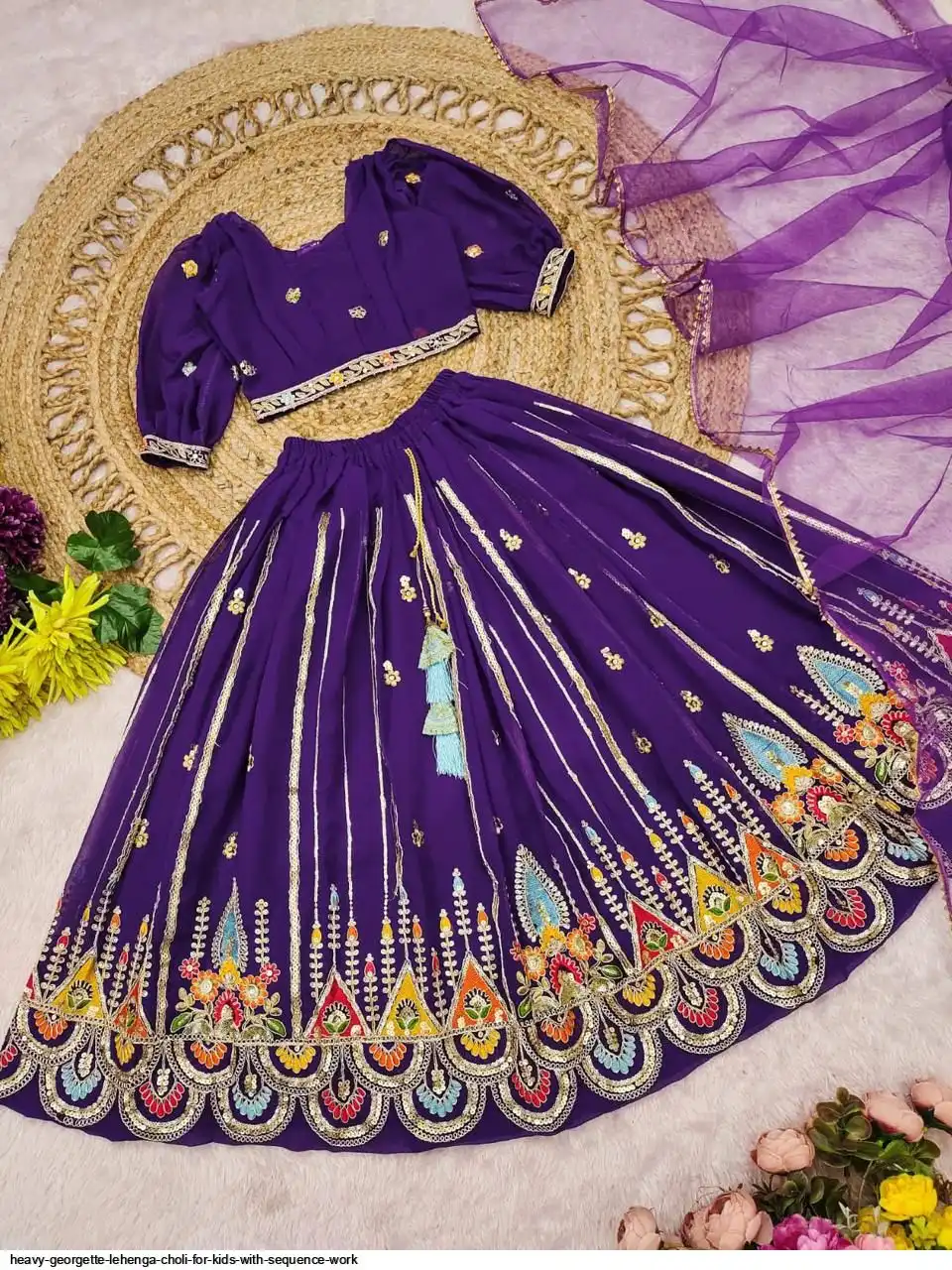 HEAVY GEORGETTE LEHENGA CHOLI FOR KIDS WITH SEQUENCE WORK B