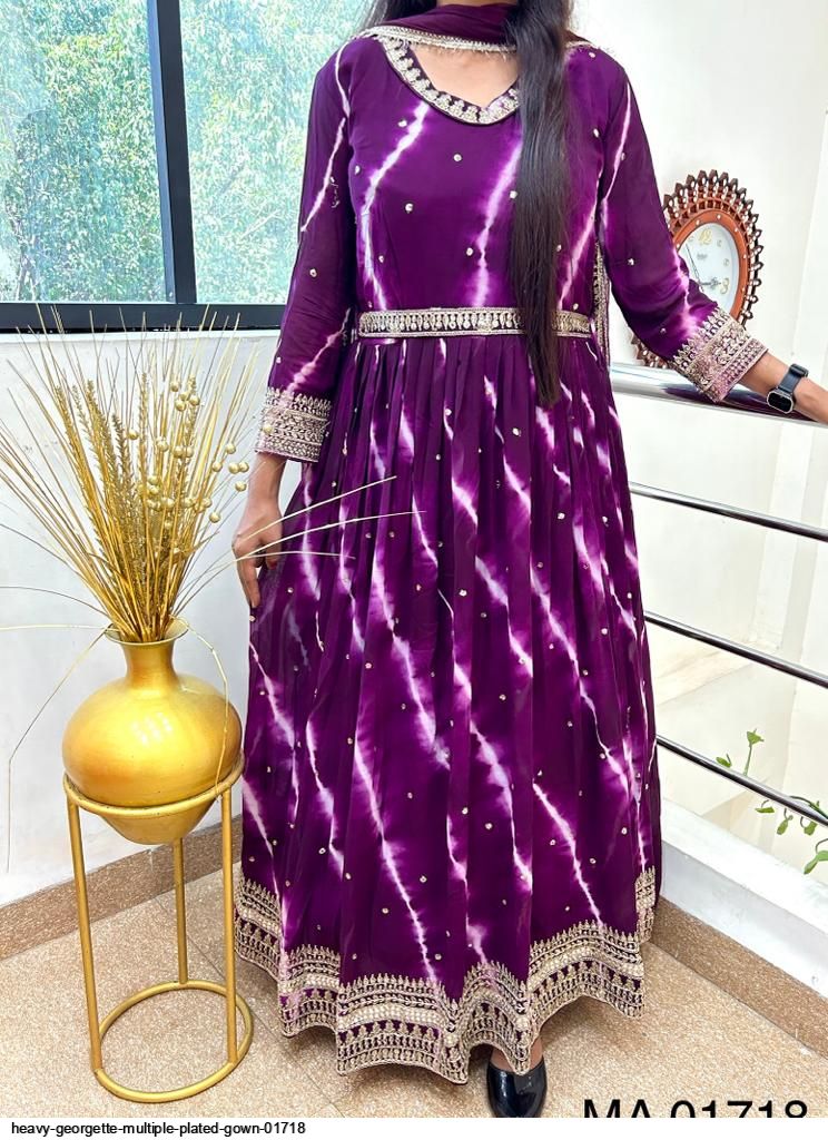 HEAVY GEORGETTE MULTIPLE PLATED GOWN 01718
