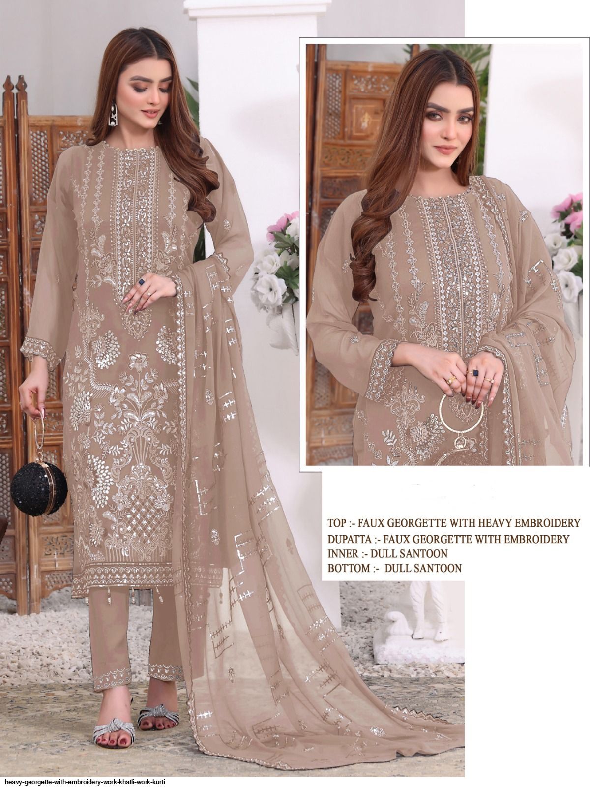 HEAVY GEORGETTE WITH EMBROIDERY WORK KHATLI WORK KURTI D