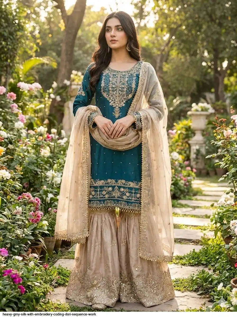 HEAVY GMY SILK WITH EMBROIDERY CODING DORI SEQUENCE WORK 4