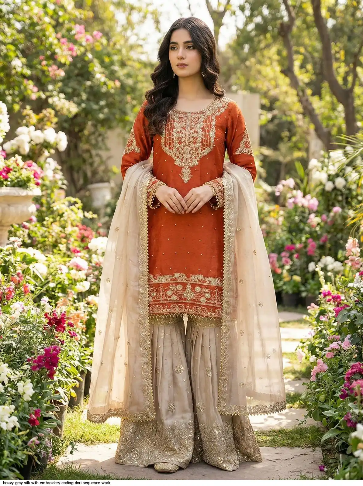 HEAVY GMY SILK WITH EMBROIDERY CODING DORI SEQUENCE WORK 2