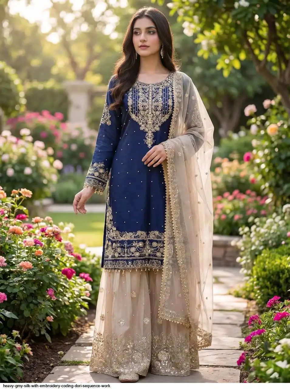 HEAVY GMY SILK WITH EMBROIDERY CODING DORI SEQUENCE WORK 7