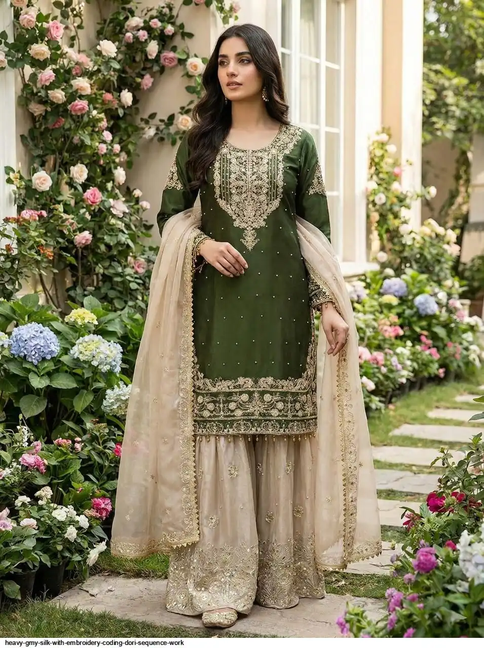 HEAVY GMY SILK WITH EMBROIDERY CODING DORI SEQUENCE WORK 8