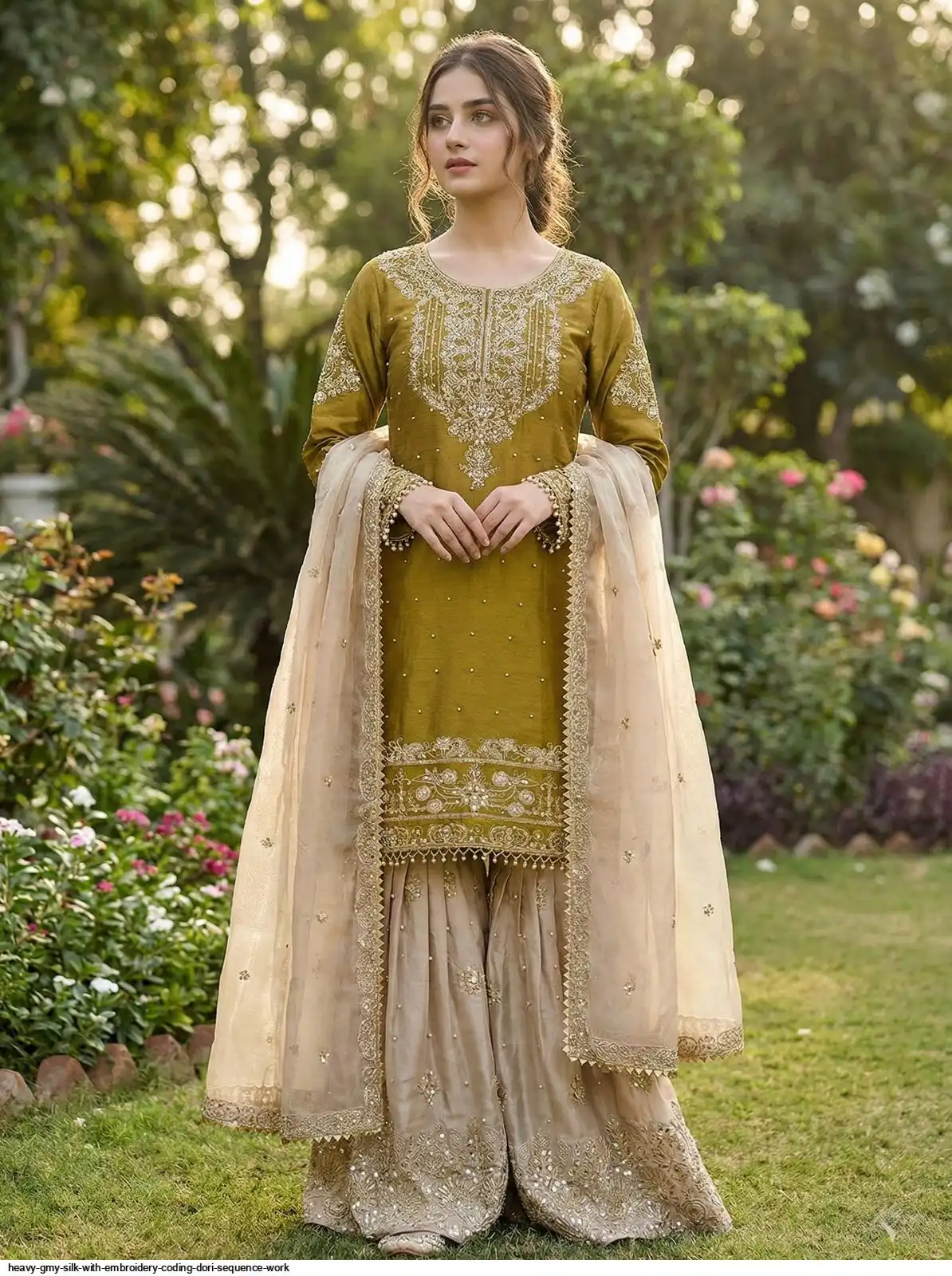 HEAVY GMY SILK WITH EMBROIDERY CODING DORI SEQUENCE WORK 9