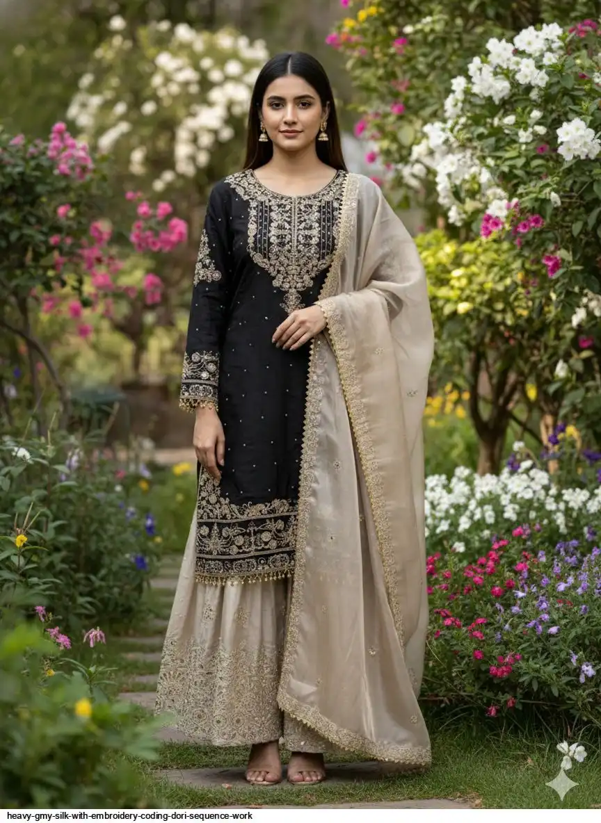 HEAVY GMY SILK WITH EMBROIDERY CODING DORI SEQUENCE WORK 3