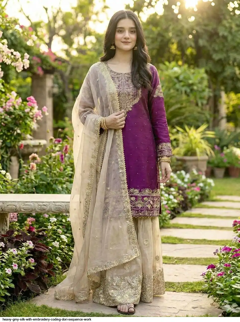 HEAVY GMY SILK WITH EMBROIDERY CODING DORI SEQUENCE WORK 6