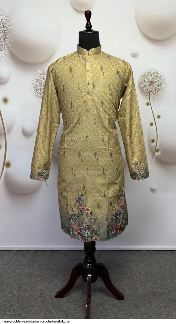HEAVY GOLDEN ZARI DAMAN CROCHET WORK KURTA A