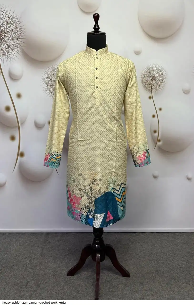 HEAVY GOLDEN ZARI DAMAN CROCHET WORK KURTA B