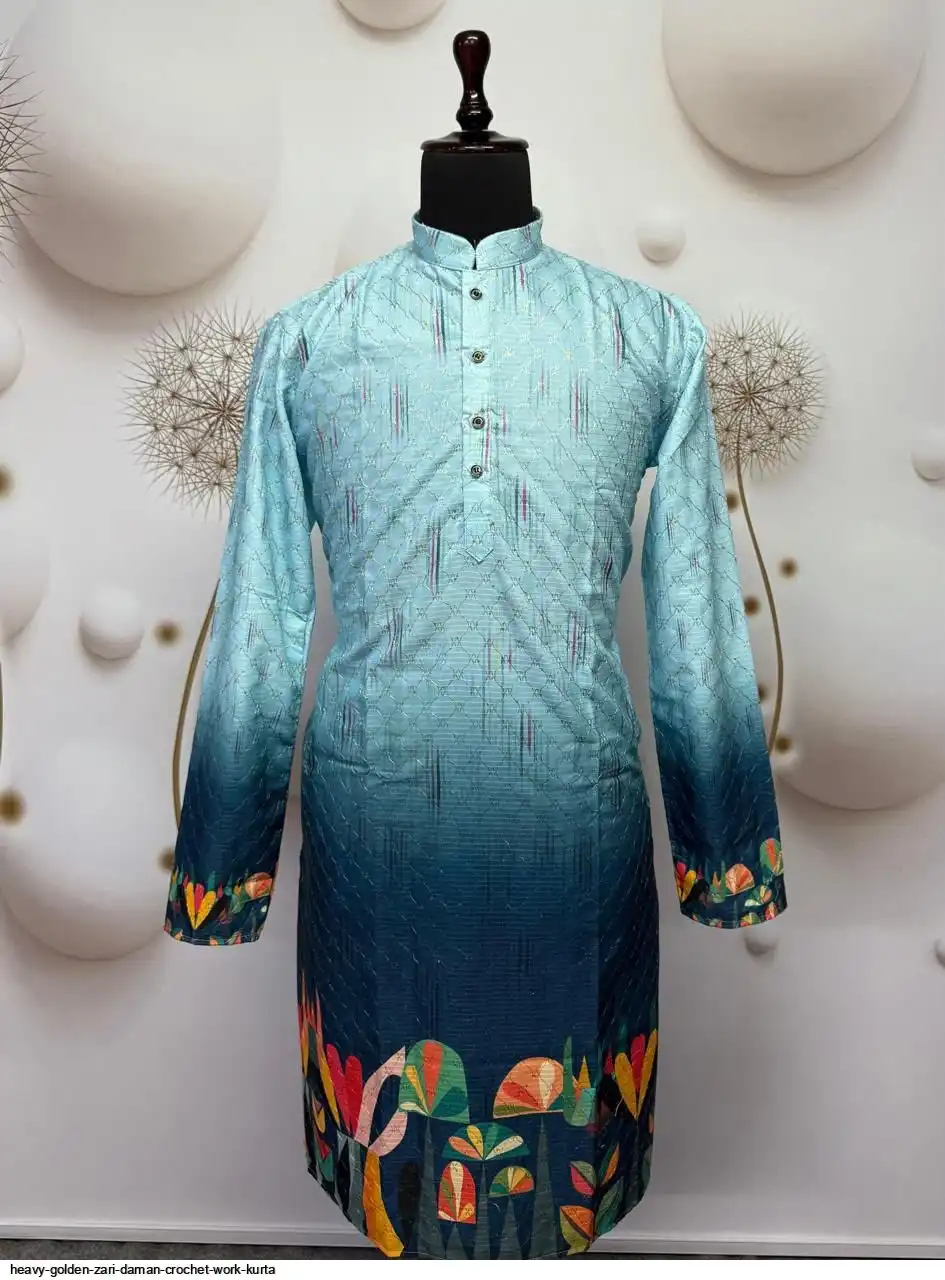HEAVY GOLDEN ZARI DAMAN CROCHET WORK KURTA D