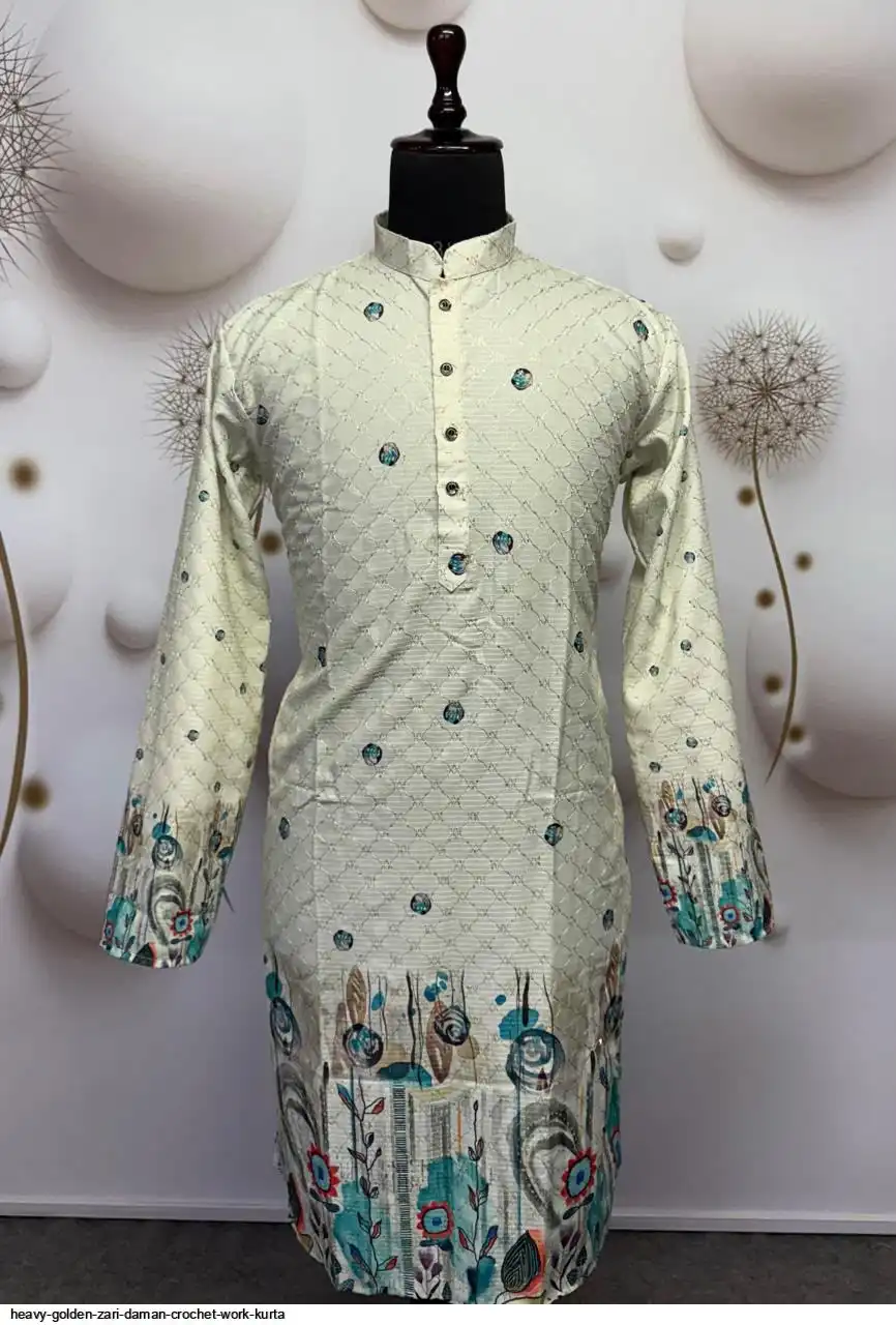 HEAVY GOLDEN ZARI DAMAN CROCHET WORK KURTA C