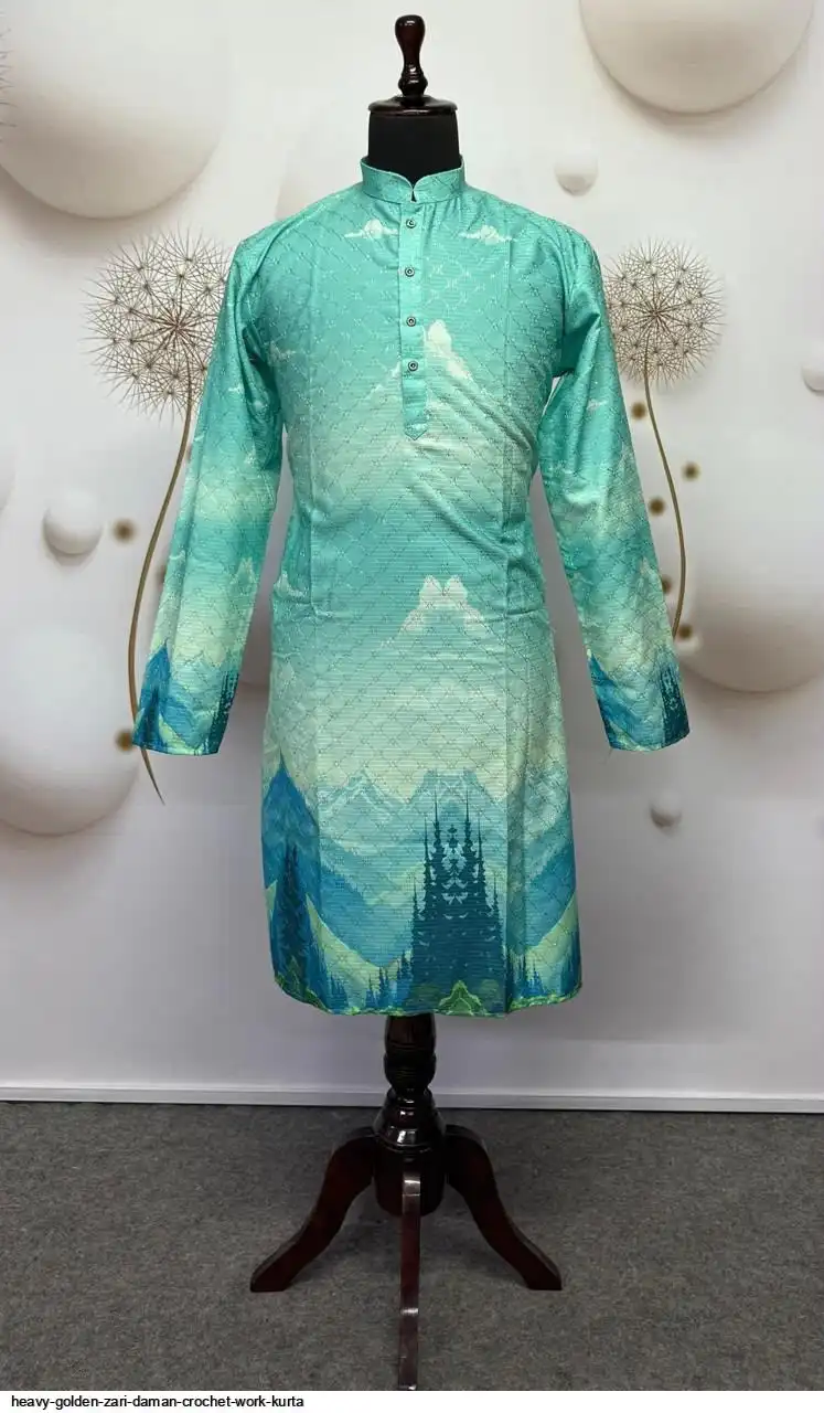 HEAVY GOLDEN ZARI DAMAN CROCHET WORK KURTA E