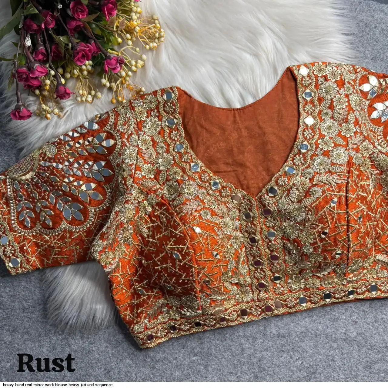 HEAVY HAND REAL MIRROR WORK BLOUSE HEAVY JARI AND SEQUENCE 3