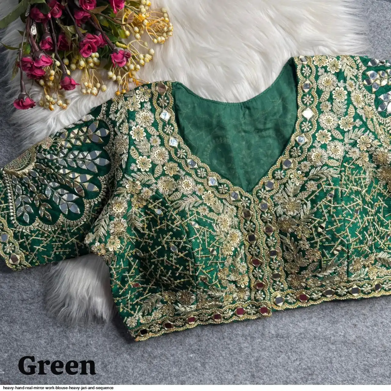 HEAVY HAND REAL MIRROR WORK BLOUSE HEAVY JARI AND SEQUENCE 4