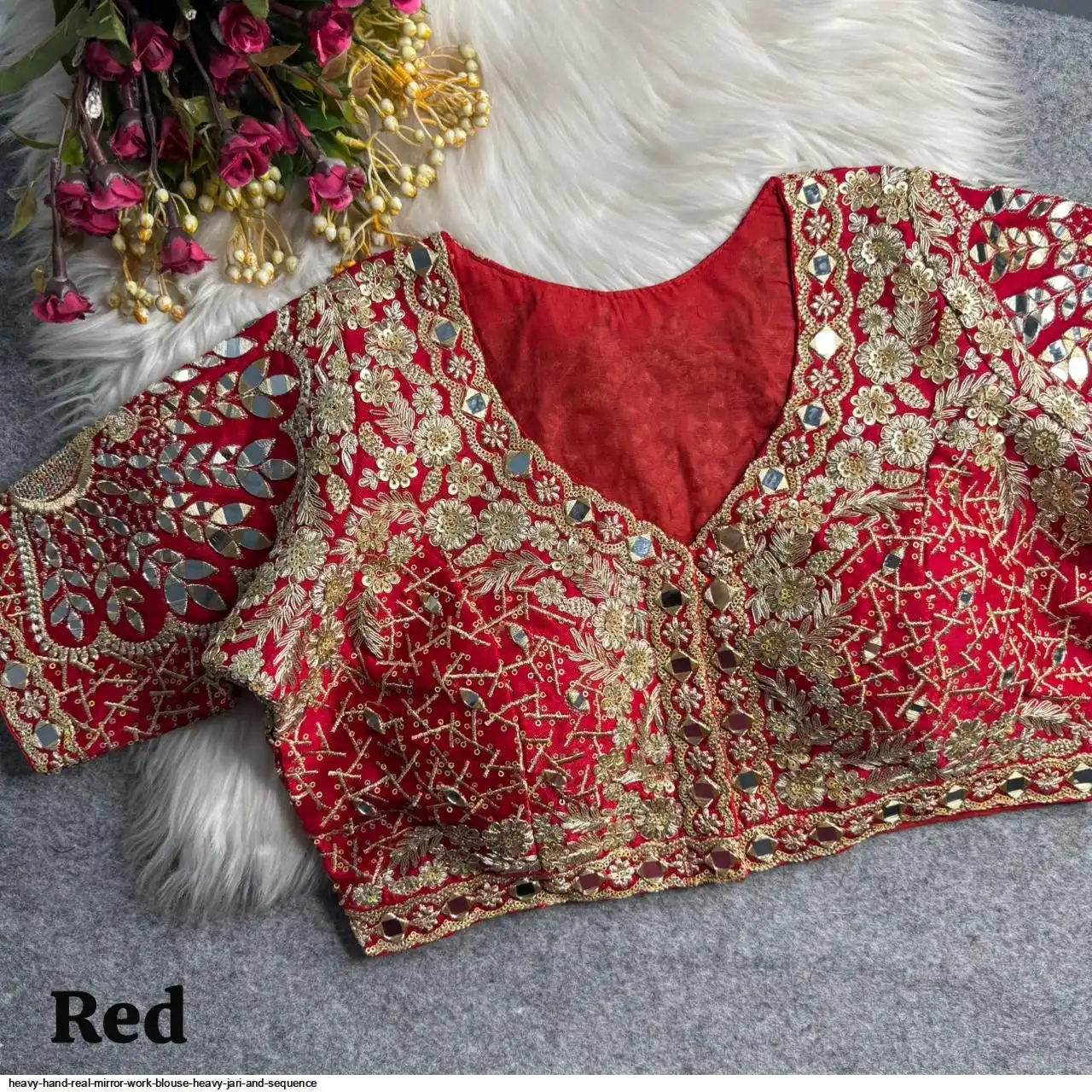 HEAVY HAND REAL MIRROR WORK BLOUSE HEAVY JARI AND SEQUENCE 7