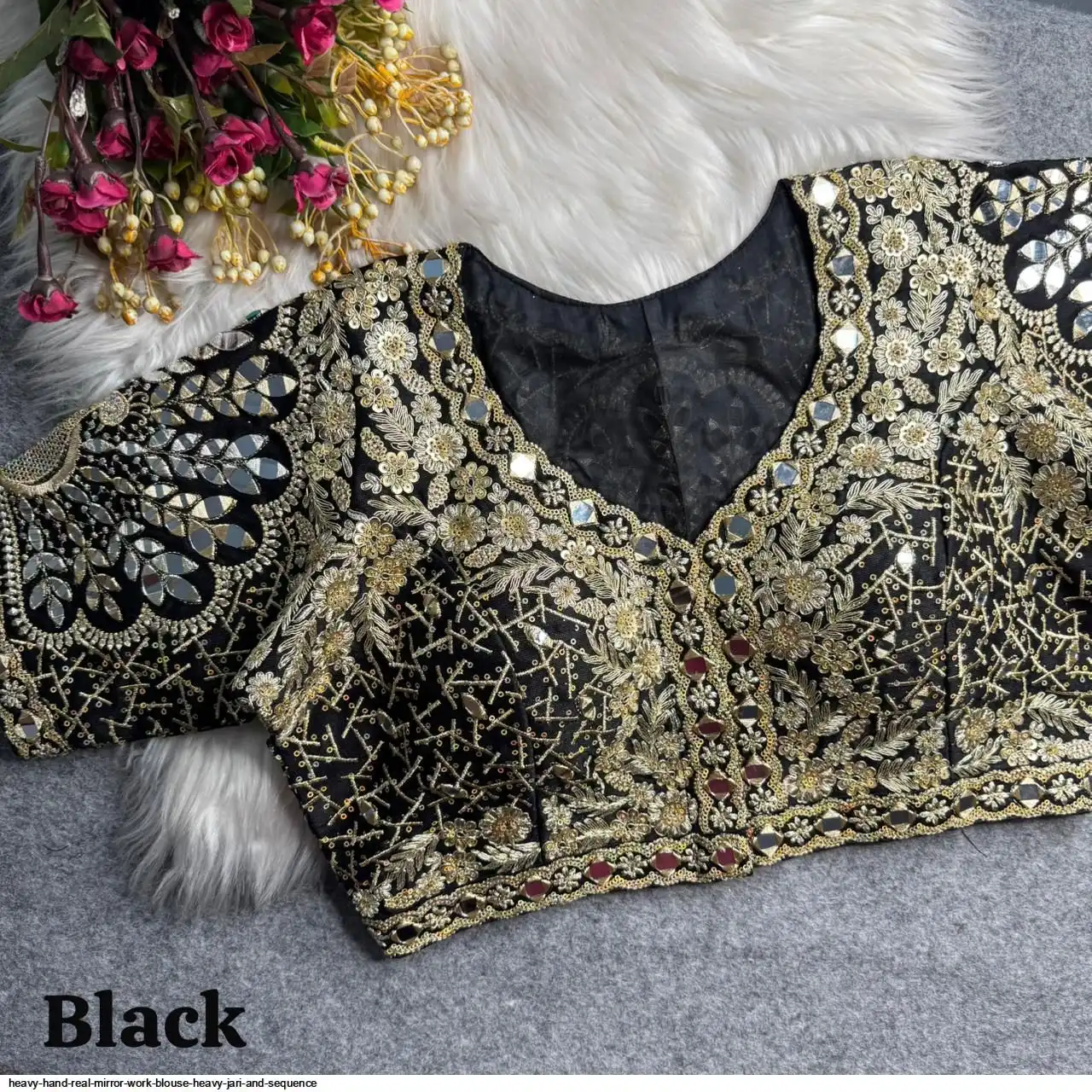 HEAVY HAND REAL MIRROR WORK BLOUSE HEAVY JARI AND SEQUENCE 6
