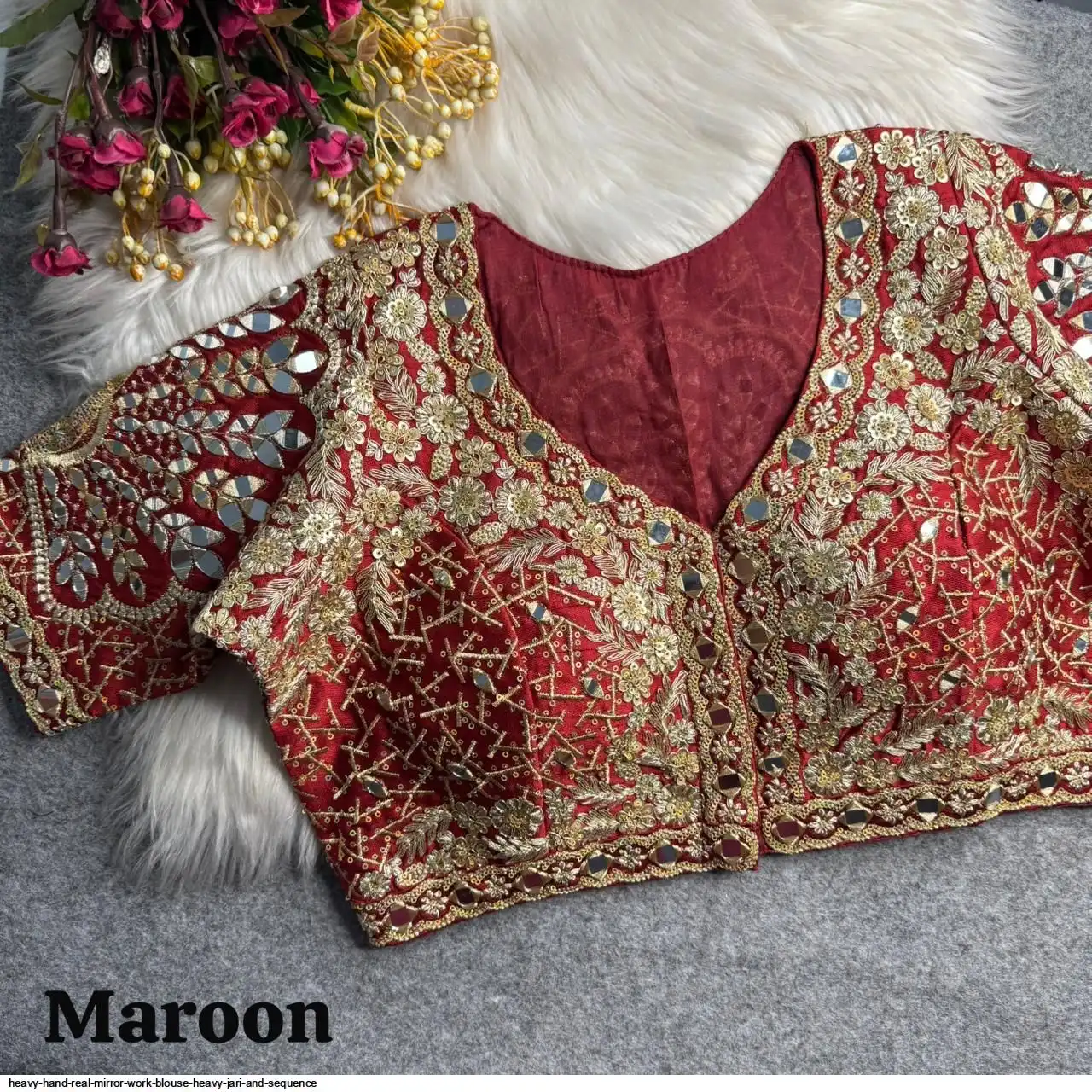 HEAVY HAND REAL MIRROR WORK BLOUSE HEAVY JARI AND SEQUENCE 10