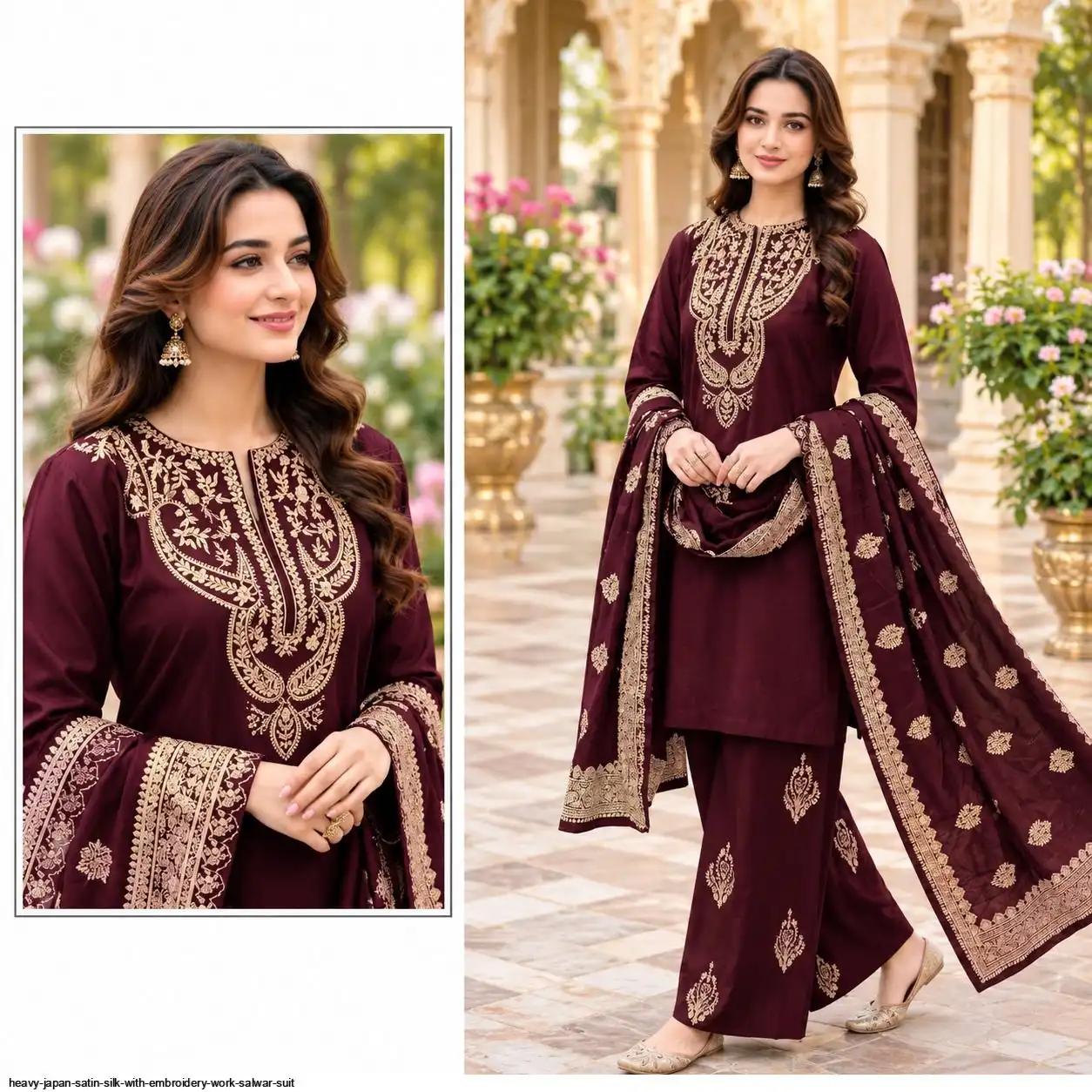 HEAVY JAPAN SATIN SILK WITH EMBROIDERY WORK SALWAR SUIT D