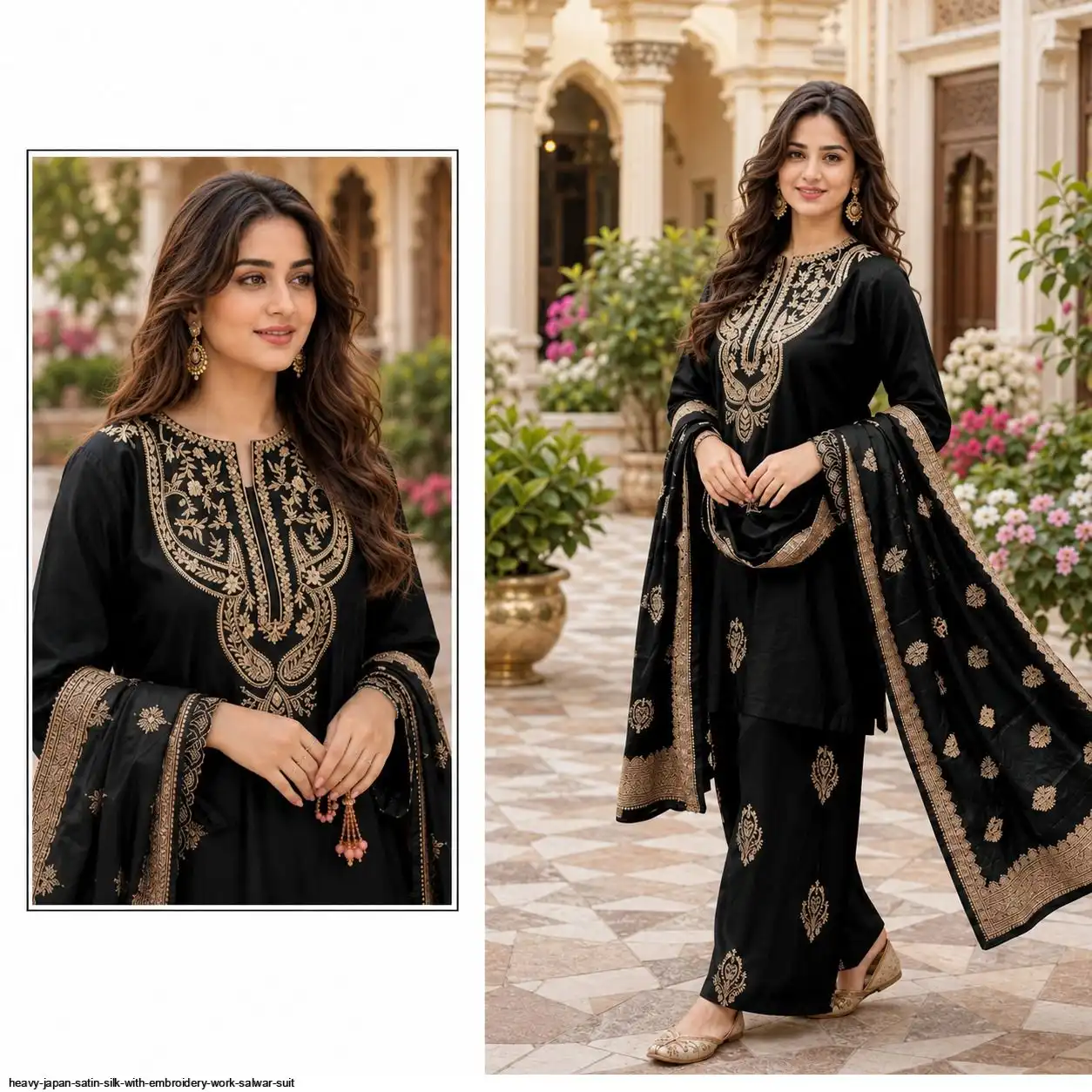 HEAVY JAPAN SATIN SILK WITH EMBROIDERY WORK SALWAR SUIT C