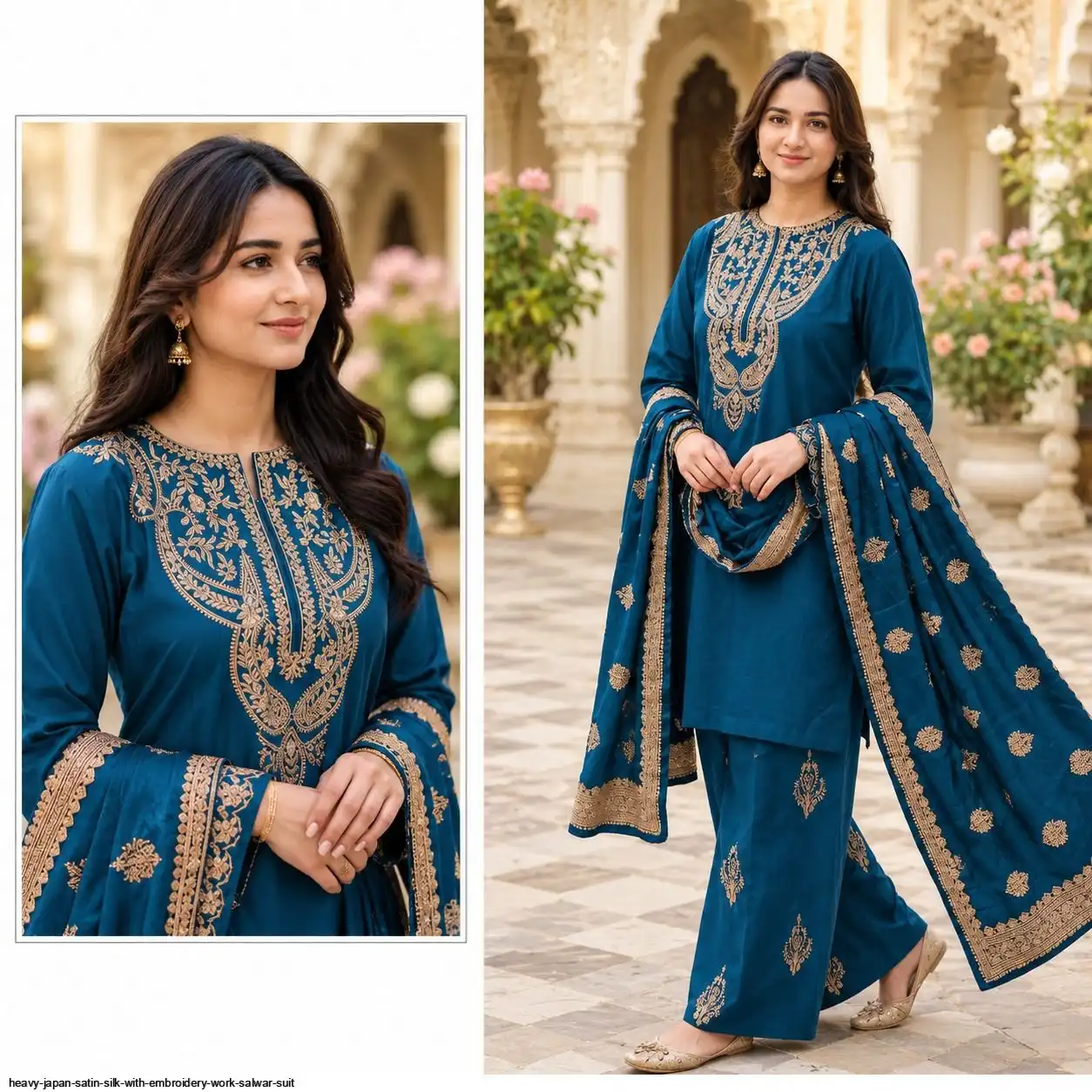 HEAVY JAPAN SATIN SILK WITH EMBROIDERY WORK SALWAR SUIT B