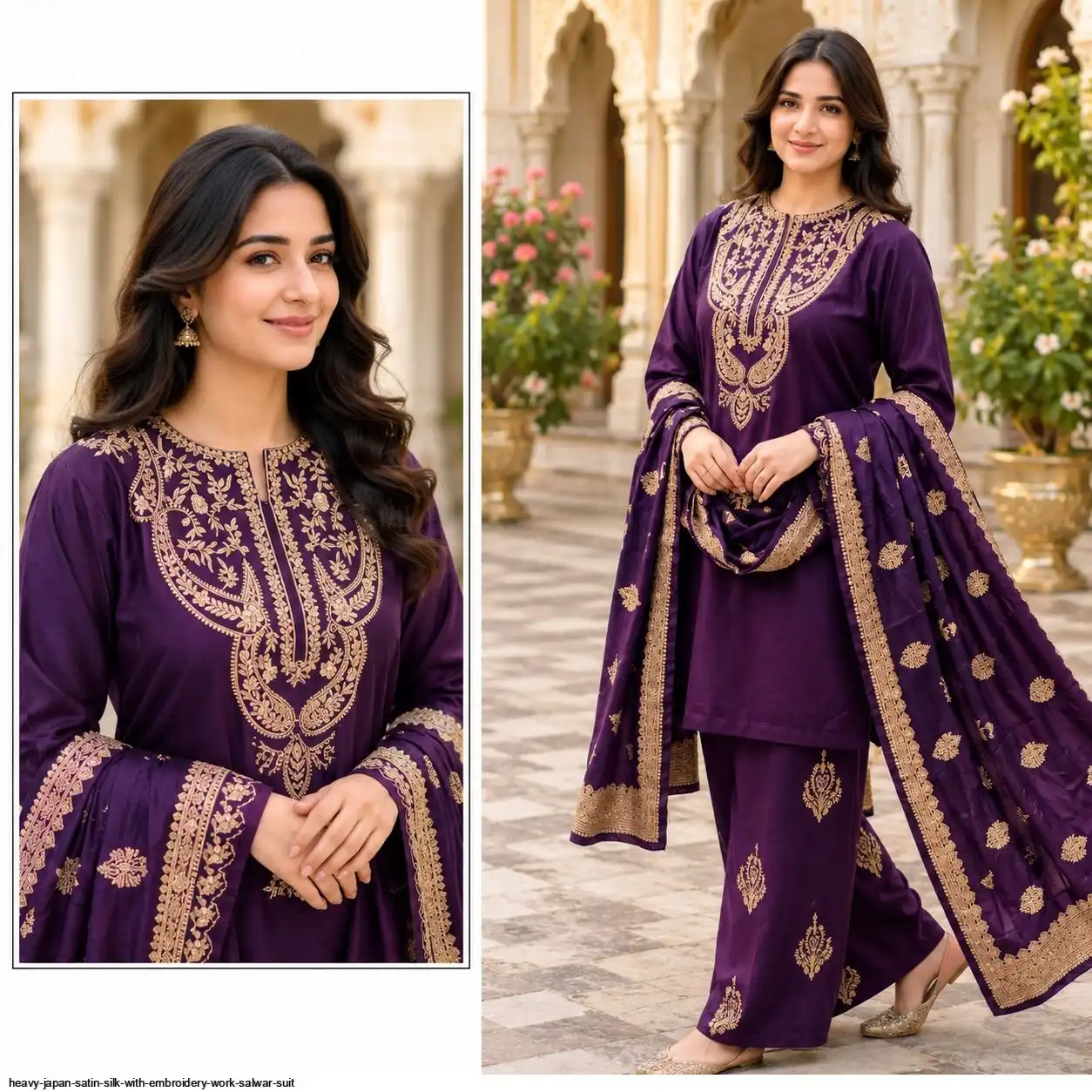 HEAVY JAPAN SATIN SILK WITH EMBROIDERY WORK SALWAR SUIT A