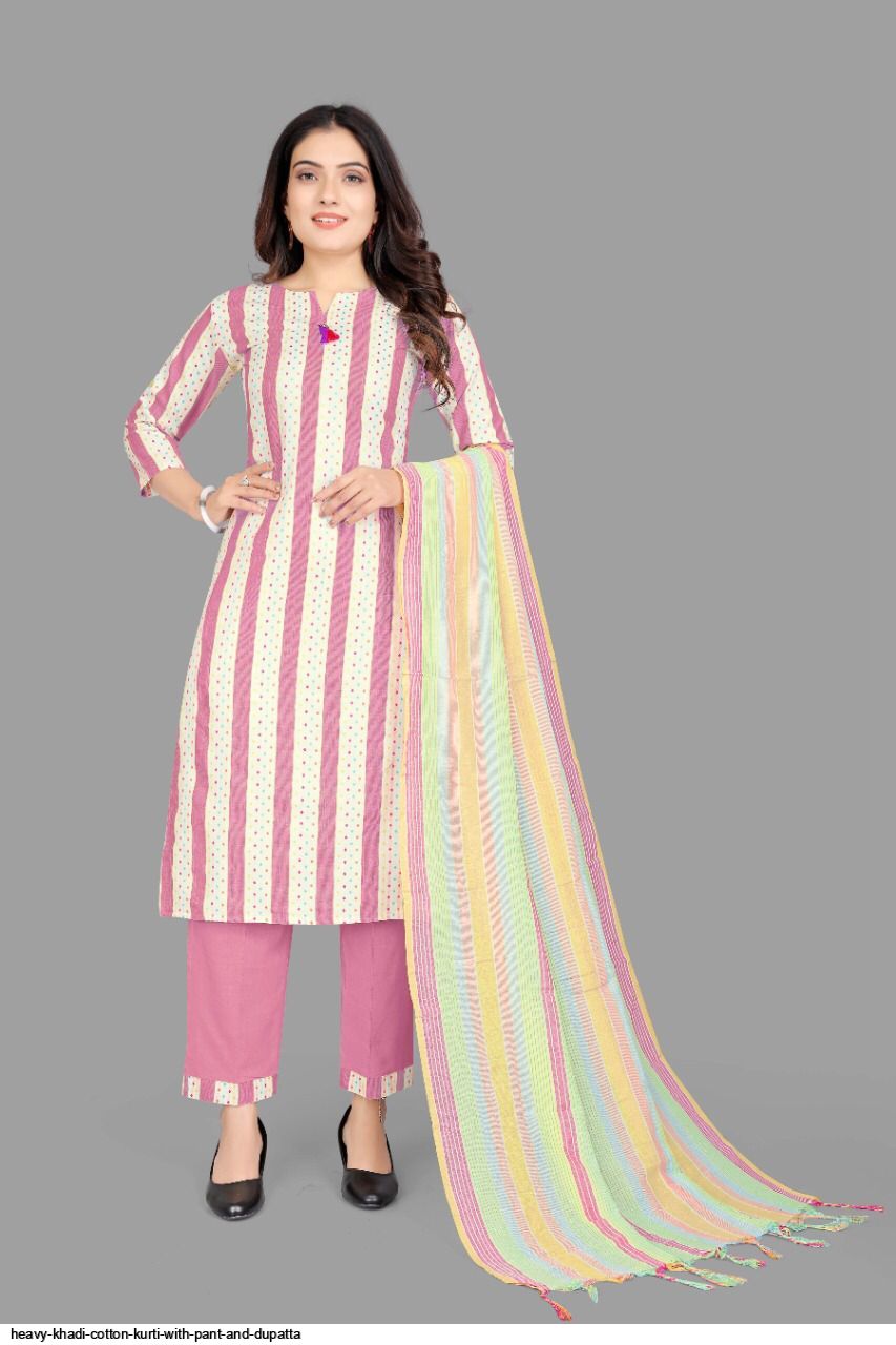 Heavy Khadi Cotton KURTI WITH PANT AND DUPATTA