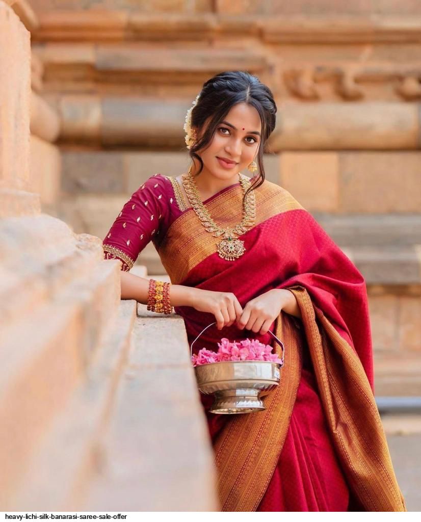 HEAVY LICHI SILK BANARASI SAREE SALE OFFER D