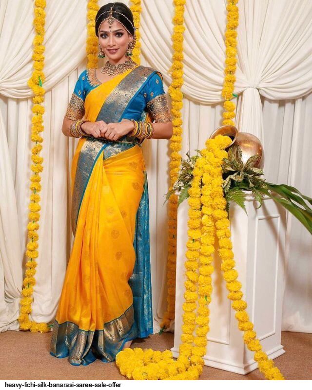 HEAVY LICHI SILK BANARASI SAREE SALE OFFER E